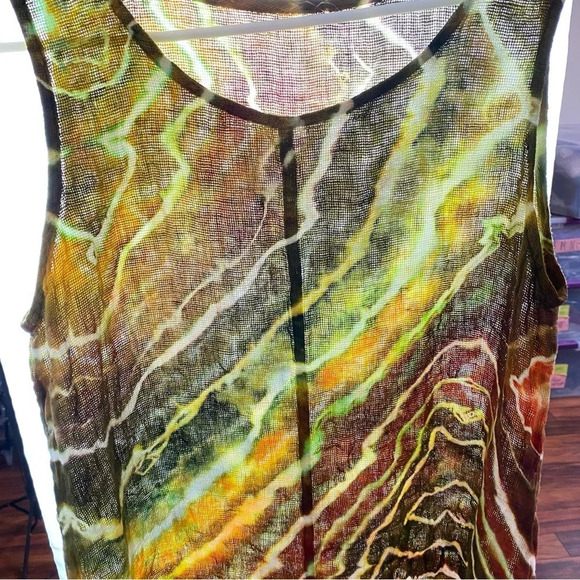 Handmade Tie Dye Dress Womens Size Small Tunic Swim Cover Up Linen Geode Green - Picture 7 of 12